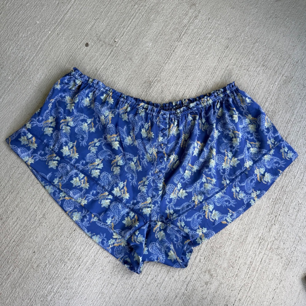 Free People Intimately Blue Paisley Sleep Shorts Satin Lounge Pajama M